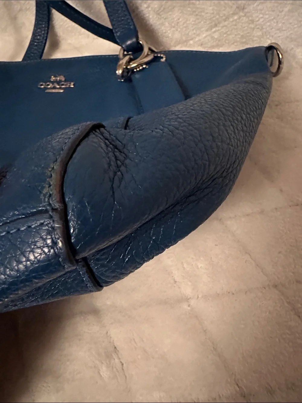 Coach Teal Leather Tote with Gold Hardware